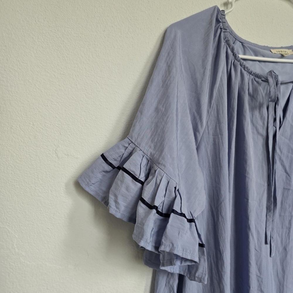 Jofifl Light Blue Solid Short Sleeve Pocketed Dress Large - Picture 6 of 13